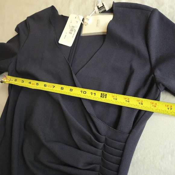 Armani Collezioni Milano Jersey Faux Wrap Navy Midi Dress Minimalist - Picture 6 of 16